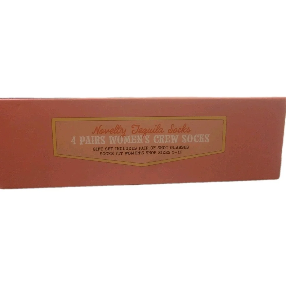 Picante Chica Tequila Gift Set 4 Pairs Socks Size 5-10 + 2-2oz Shot Glasses NWB‎